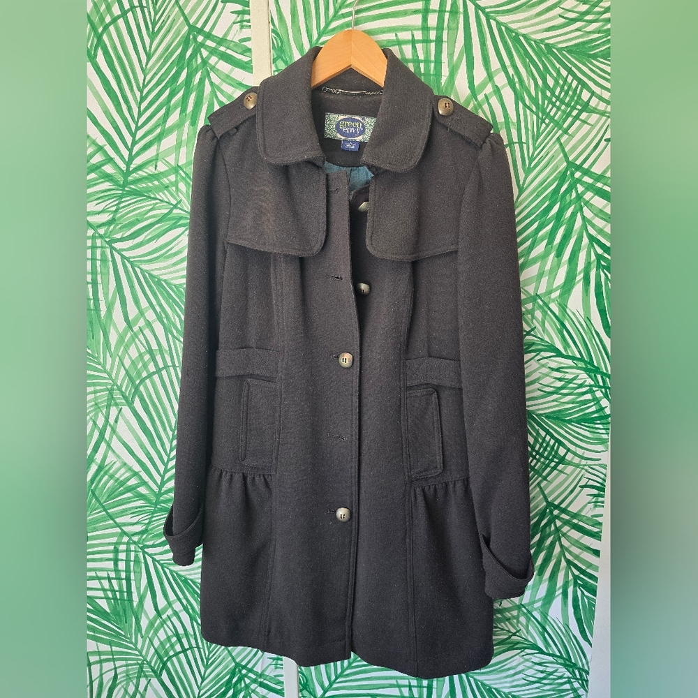 Black Wool Coat with Button Details